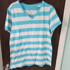 Faded Glory Blue and White V-Neck Tee